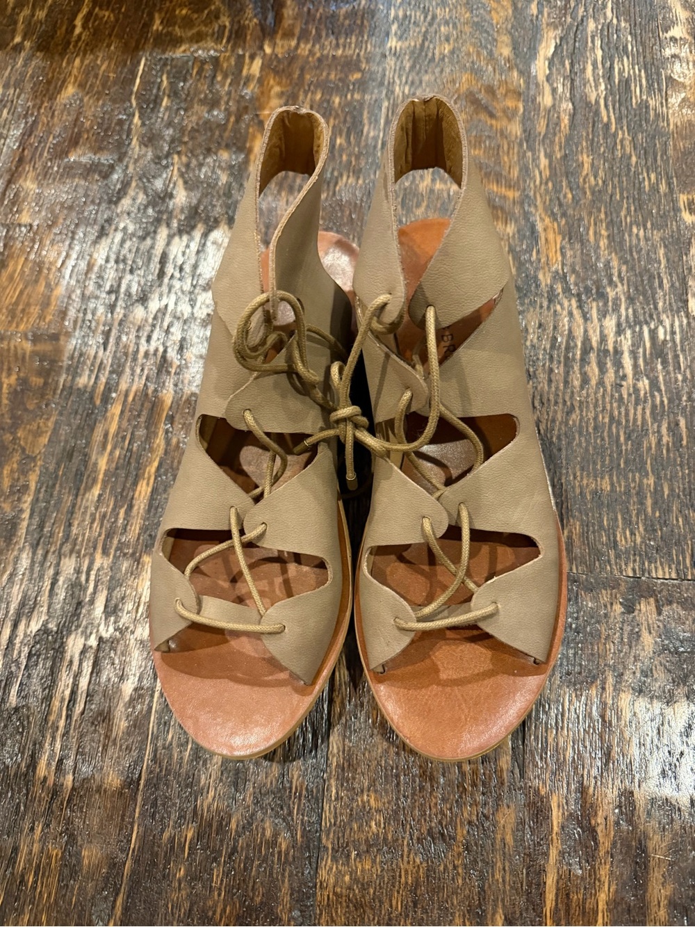 Lucky Brand Taupe Lace-Up Cutout Sandals